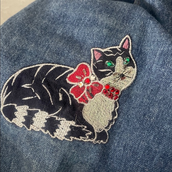 Vntg Antonella Baby Jeans Made in Italy 100% Cotton High-Waist Cat Bow Embroider - Picture 5 of 6